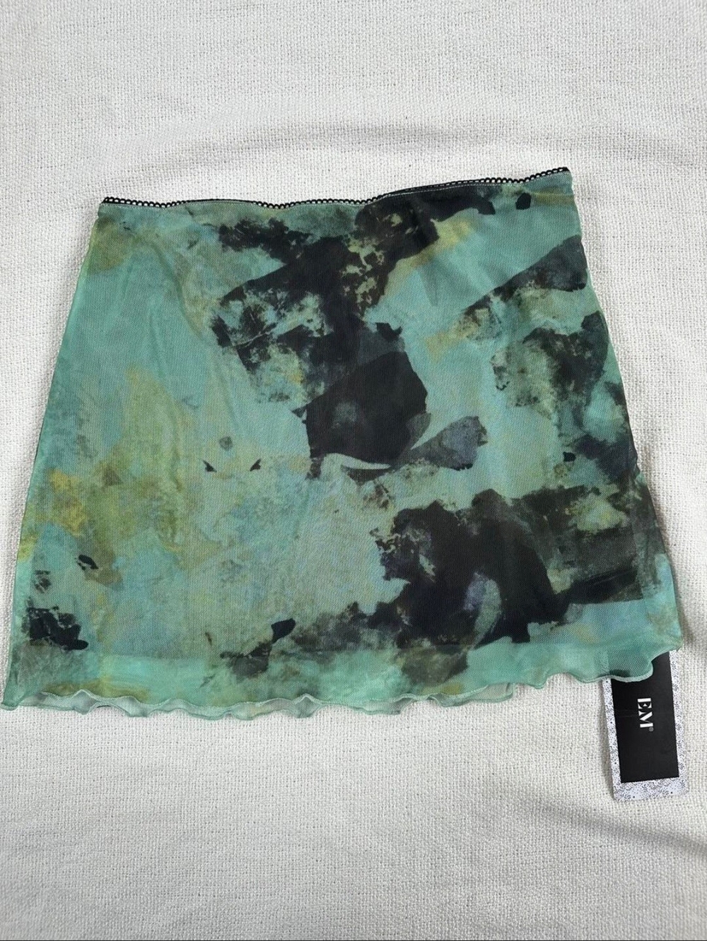 (NWT) Green Abstract Print Mesh Mini Skirt